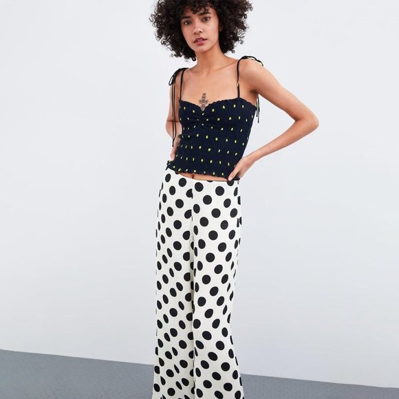 Zara Ruched Polka Dot Tie-Strap Shirt - Picture 3 of 6